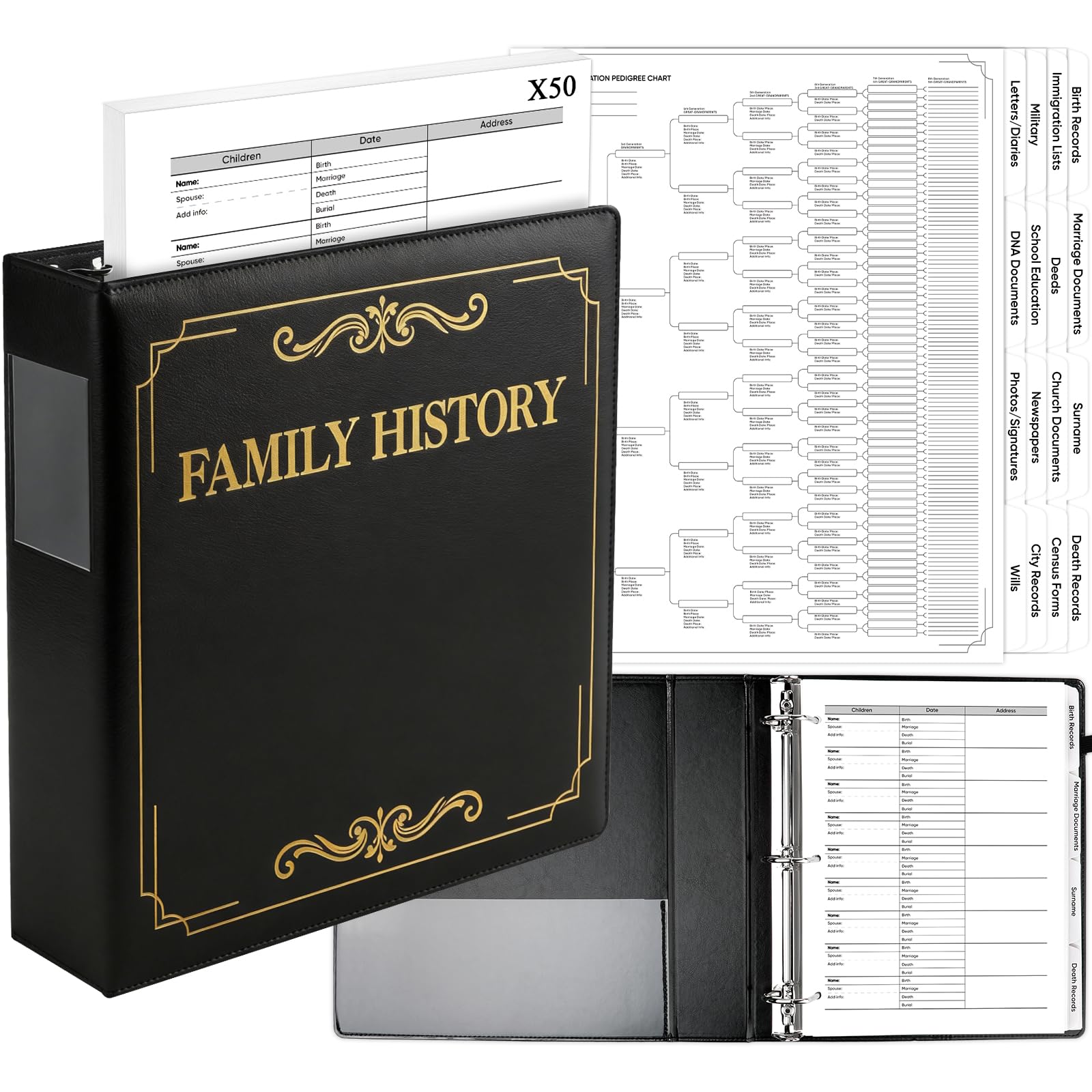 Family History Binder 3 Ring 60 Families Group Sheets 8th Generation 16 Sheets Genealogy Binder Dividers Family Tree Chart Genealogy Organizer Supplies with Pen Loop PVC Pocket for Families History