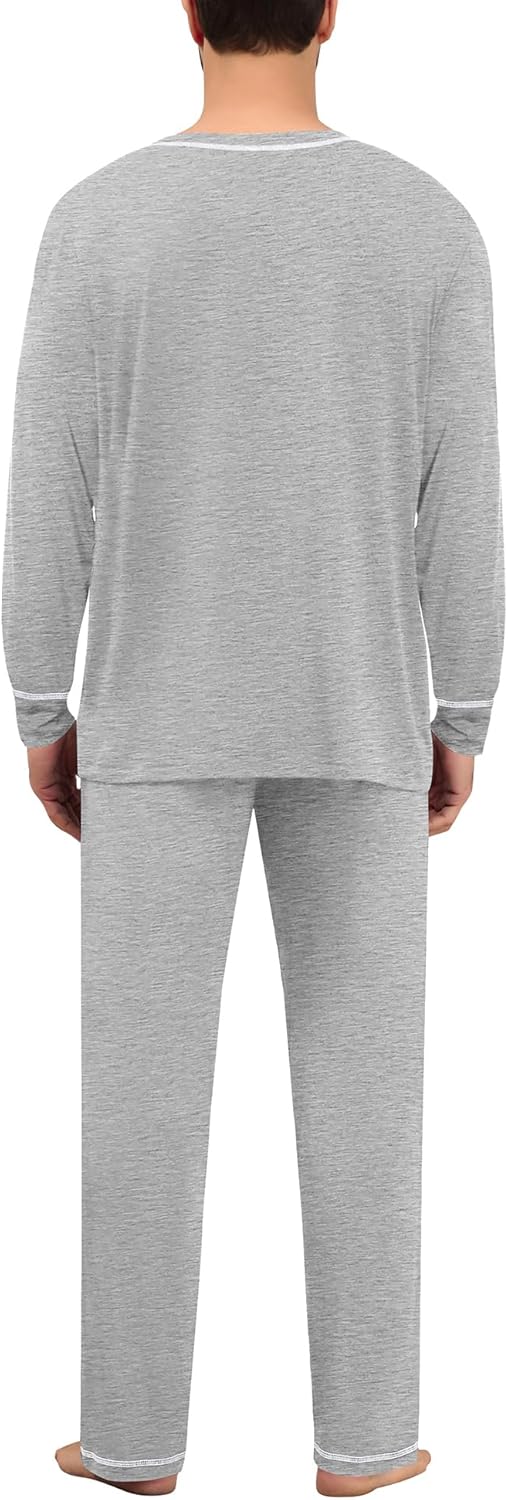 SWOMOG Mens Pajamas Set Modal Long Sleeve Sleepwear Crew Neck Pjs 2 Piece Loungewear Nightshirt Top & Pants with Pockets - Image 4