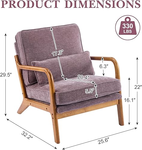 Miniatura 81 de Karl home Silla decorativa moderna de mediados de siglo con almohada, silla tapizada de tela bronceadora, con brazo de salón con marco de madera