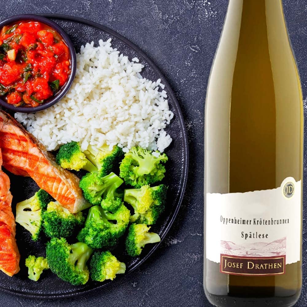 J.Drathen Oppenheimer Krötenbrunnen Spätlese QmP, süß, sortenreines Weinpaket + VINOX Winecards (6x0,75l)