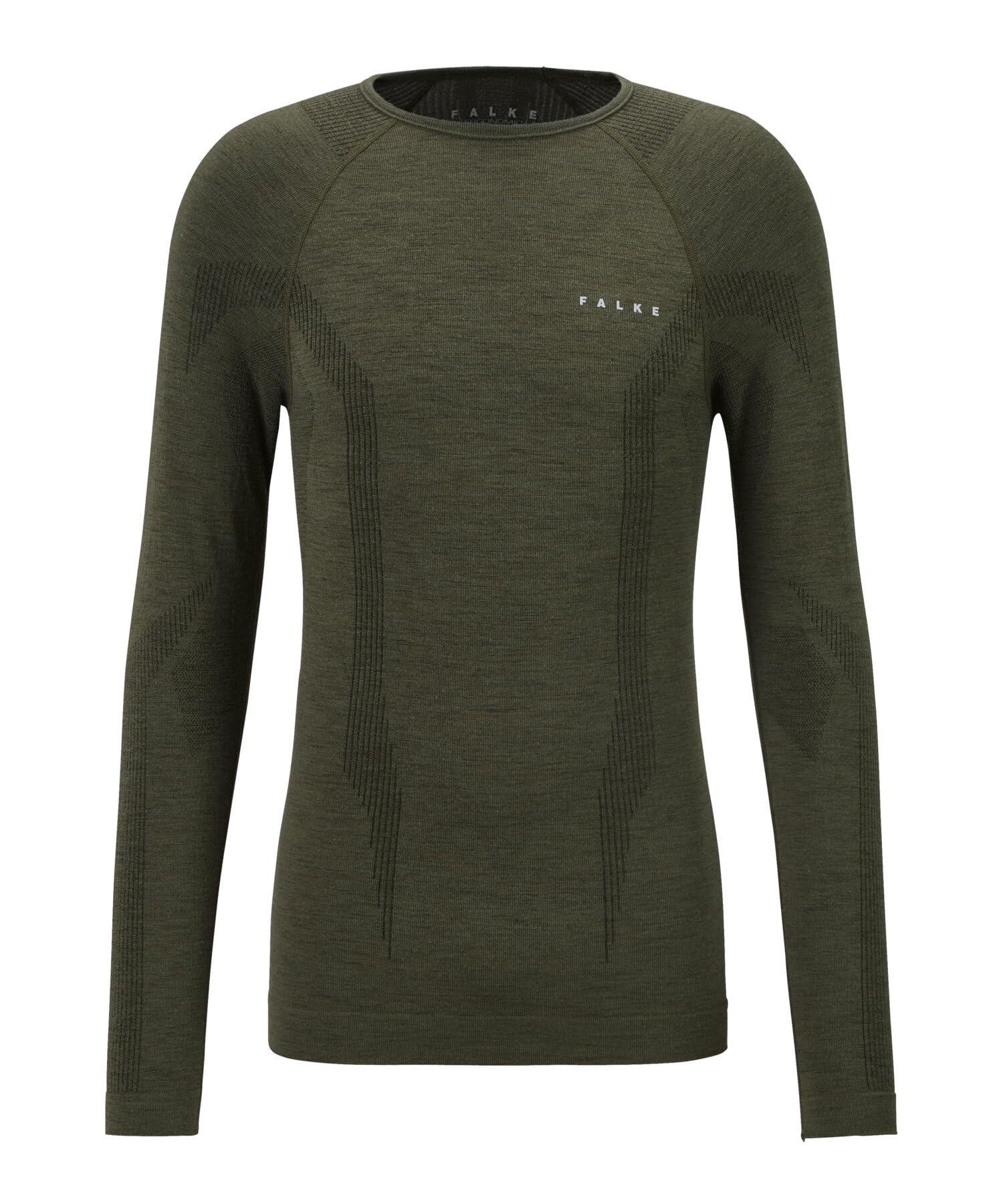 FALKE Mężczyźni Warstwa podstawowa (góra) Wool-Tech Round Neck M L/s Sh wełna materiał funkcjonalny szybkoschnące ciepłe 1 Sztuka, Zielony Olive 7830, S