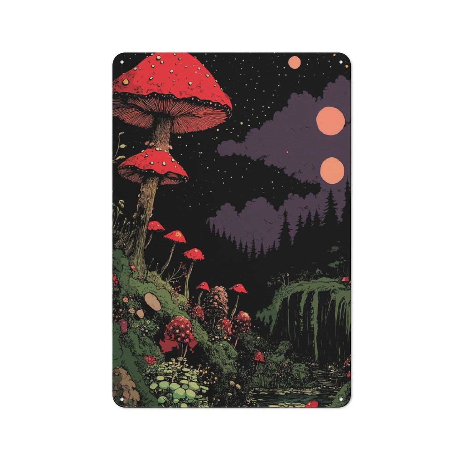 Junmoney Style-3 Enchanted Mushroom Forest Retro-Style Tin Wall Plaque 30X20cm For Café Or Home Bar, For Themed Interiors In Cafés And Home Bars