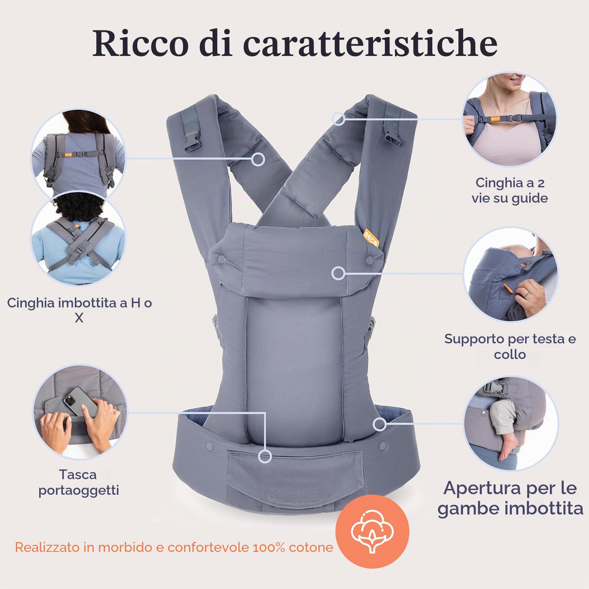 Beco Gemini Marsupio Neonato Ergonomico, 3-16 kg, Geo Floreale | 4 Posizioni Ergonomiche: fronte mamma, fronte mondo, fianco e schiena, Seduta Regolabile, certificato Sano per le Anche.