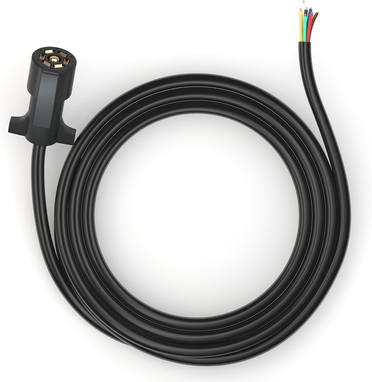 7-Way Trailer Plug Connector Cord 7-Pin: USA Business Extra Long 8 Ft, Heavy Duty, Weatherproof, Corrosion Resistant, Double Prongs, RV 7 Pin Wire Inline Light Trailer Wiring Harness Cable