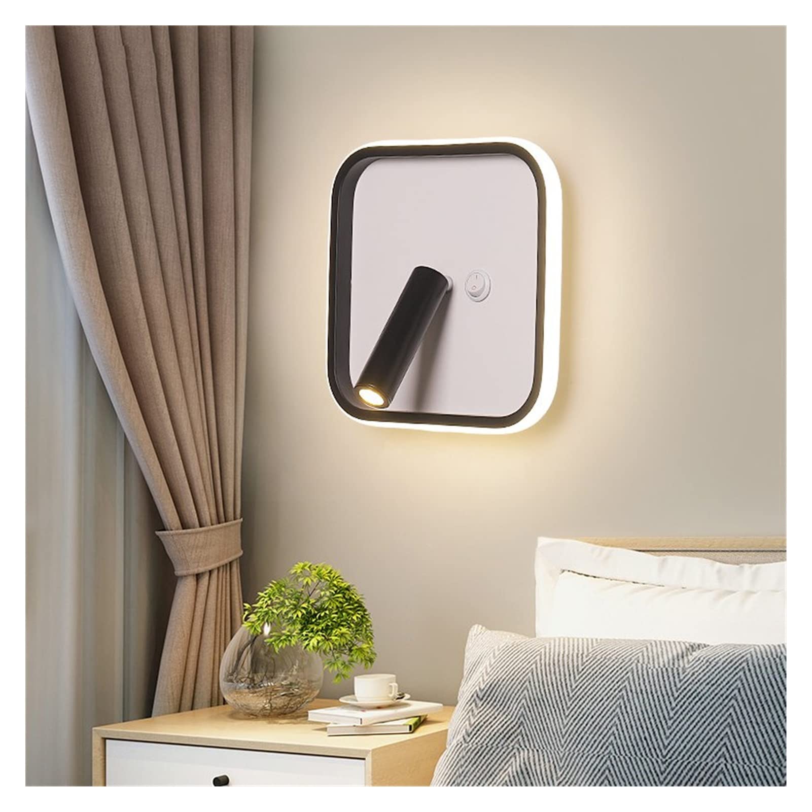 ZXTIIEUF Wall lamp Bedside Lamp Modern Led with Switch Compatible with Bedroom Reading Light Round Square Shape Fixture Pendant Ceiling Fixtures