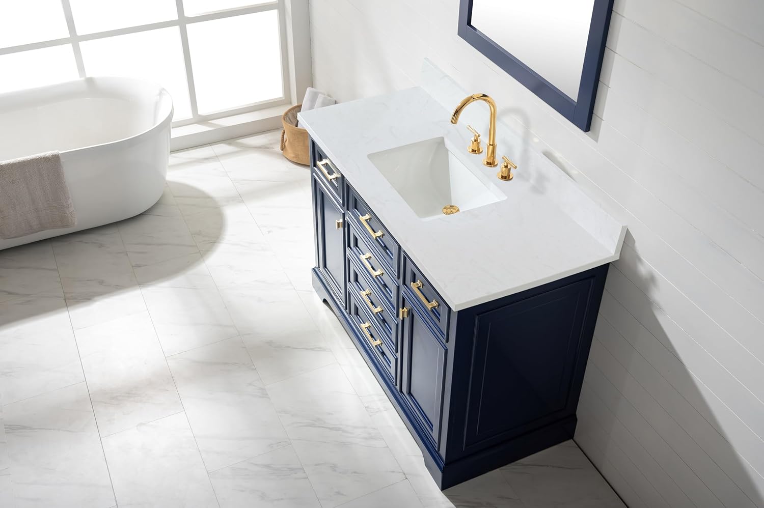 Design Element Milano 48" Single Sink Blue Bathroom Vanity and Quartz Countertop