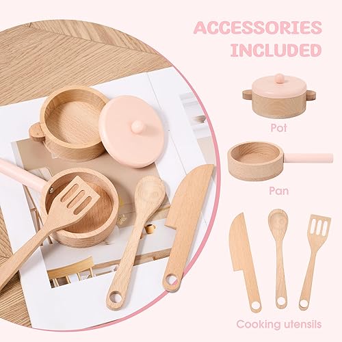 Miniatura 6 de Play Kitchen - Juego de cocina de juguete de madera para niños con luces y sonidos reales, juego de cocina de chef para niños con fregadero, estufa,