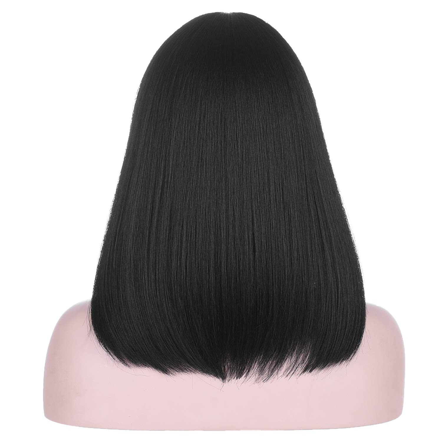 Peluca corta y recta de 15 pulgadas con flequillo | Cabello sintético natural resistente al calor para mujeres 4