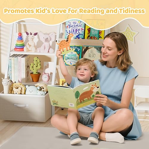 Miniatura 7 de Estantería infantil de 3 niveles y organizador de juguetes con cajón móvil, estantería Montessori organizador de juguetes, estantería para niños