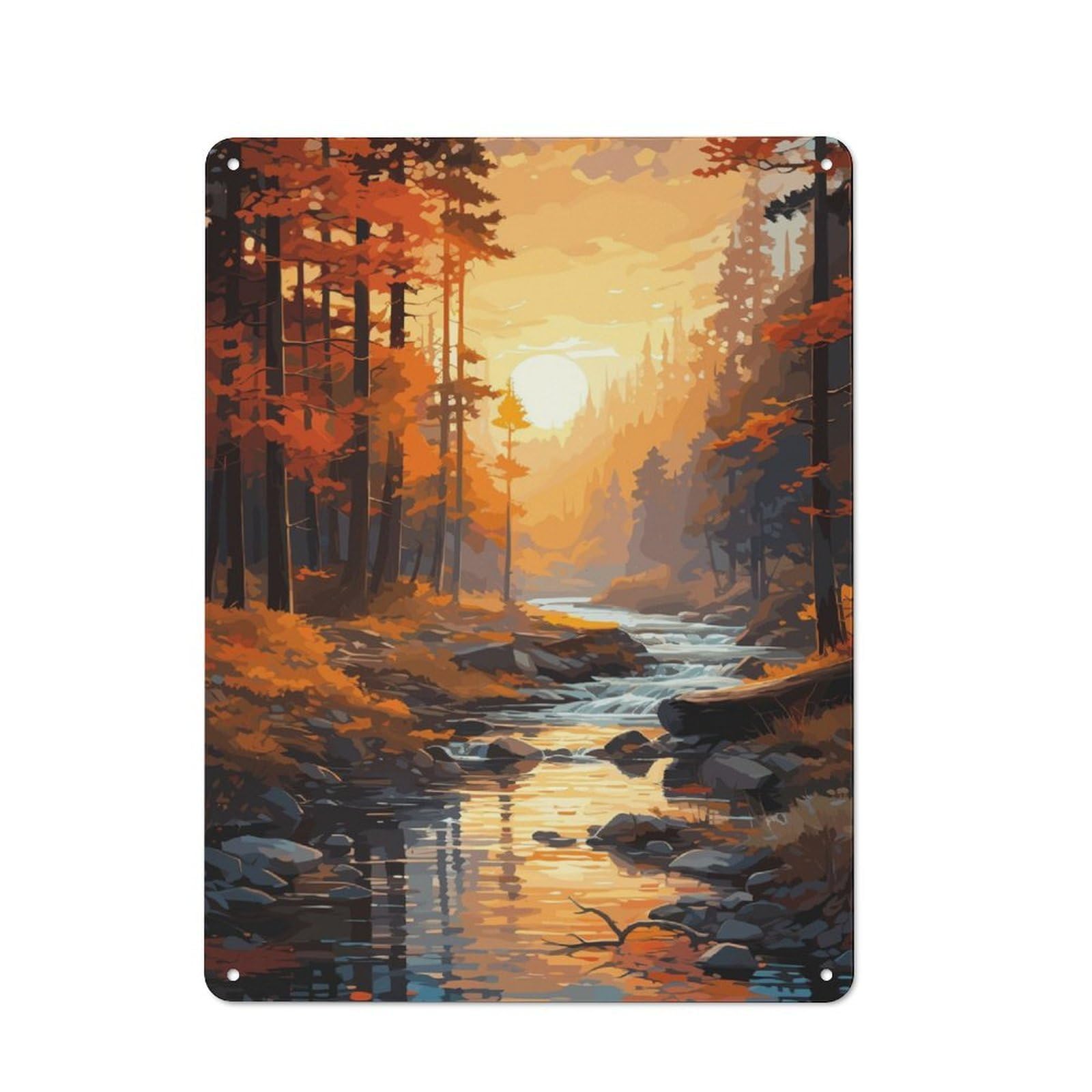 Junmoney Sunset Forest Metal Wall Plaque With Design 40X30cm, Retro Novelty Wall Art For Bedroom, Kitchen, Office Or Living Room