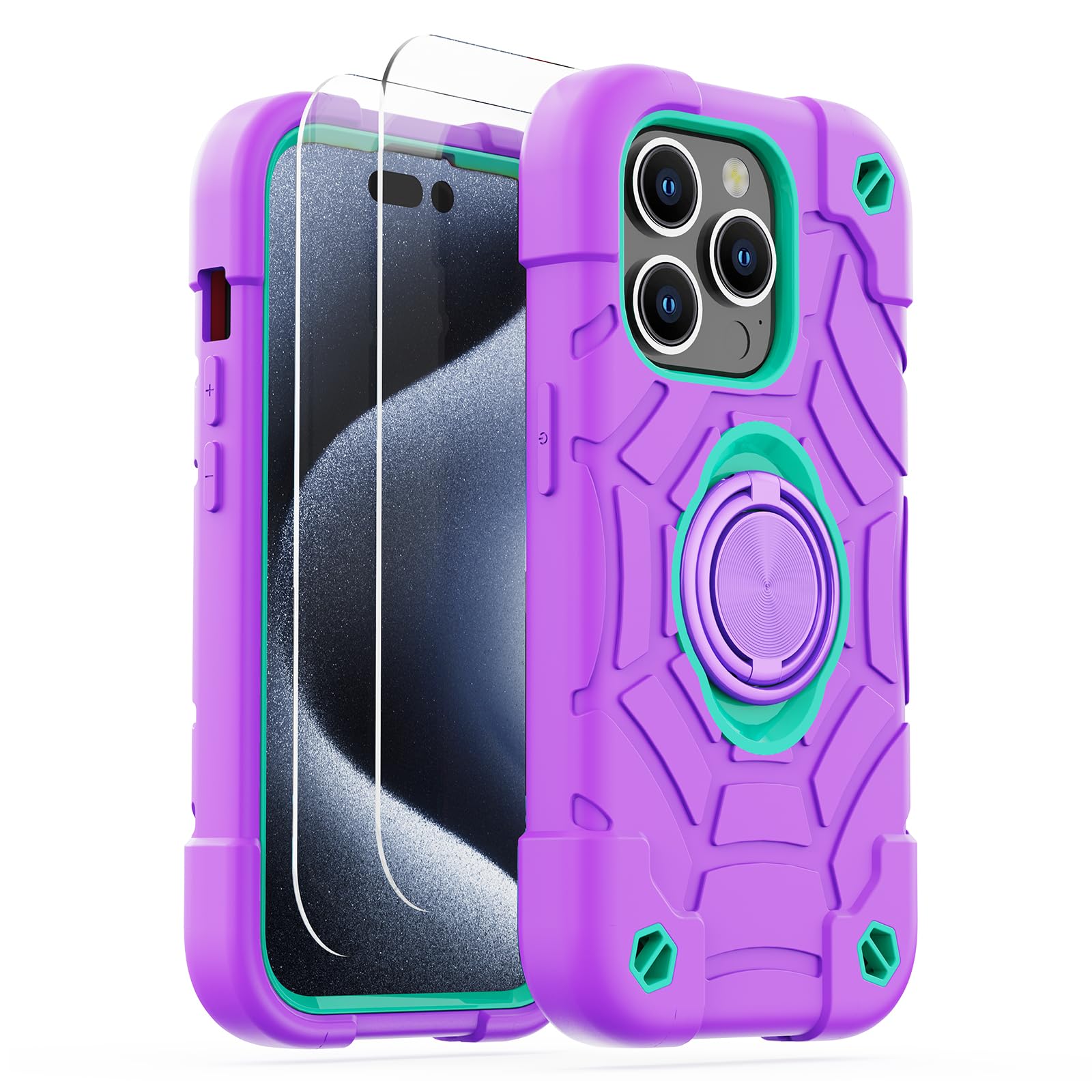 KCJ Compatible with iPhone 15 Pro Max Case with[2×Screen Protectors&1xCamera Lens Protector] Duty 3-Layer Rugged Pocket-Fr...
