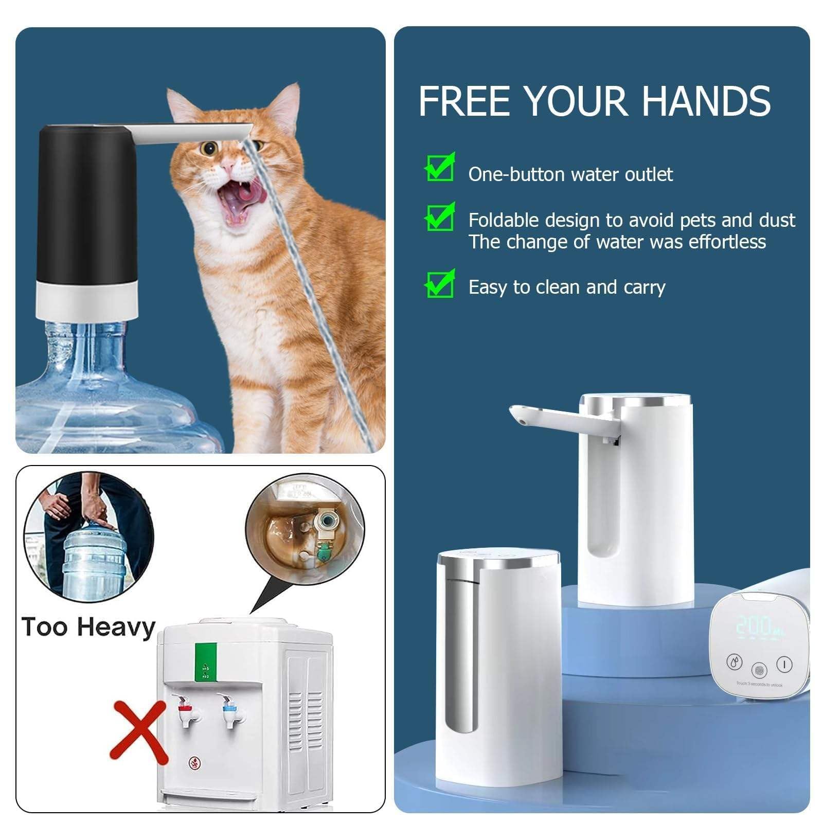 Qlect Magic Automatic Electric Water Dispenser Pump for 20 Litre Bottle Portable Water Pump Dispenser for Home, Office, and Outdoors | 1200 mAh C-Type Fast Charging Battery