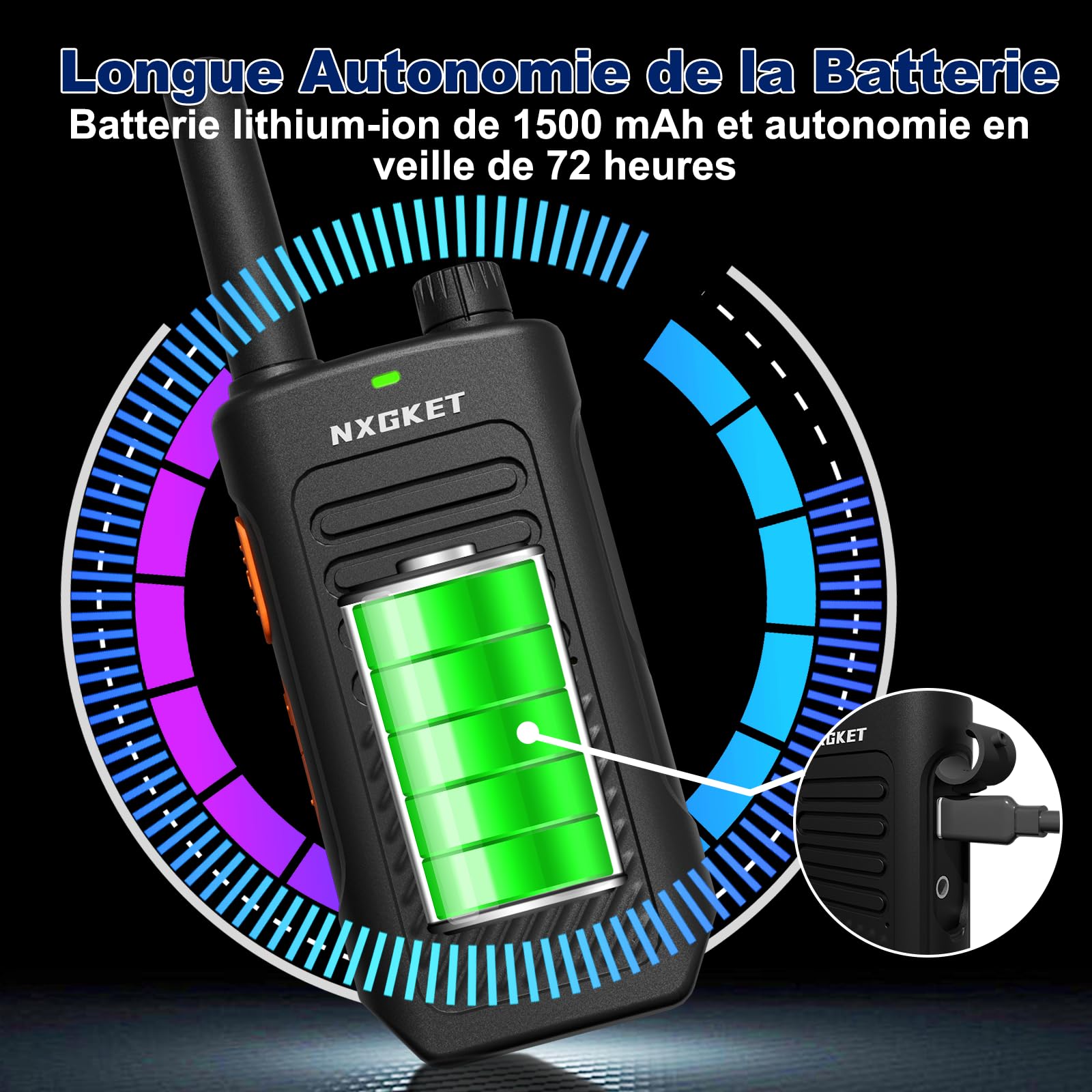 Talkies Walkie Longue Portée pour Adultes, PMR446 Talkie-Walkie Professionnels avec Batteries Rechargeables 1500 mAh, Licence 16 Canaux, Radio Bidirectionnelle, Chargement USB-C