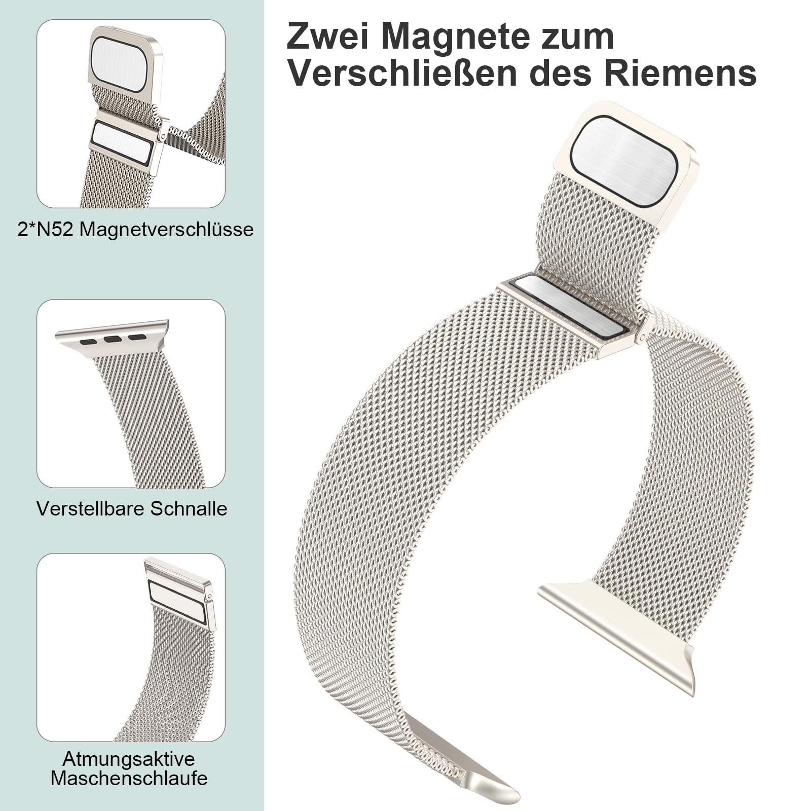 AMSKY 2 Pezzi Cinturini in Acciaio Compatibile con Cinturino Apple Watch 44 mm 46mm 40mm 45mm 41mm 42mm 38mm 49mm, Magnetico Metallo Maglia Milanese per iWatch Se Ultra Series 10 9 8 7 6 5 4 3 2 1