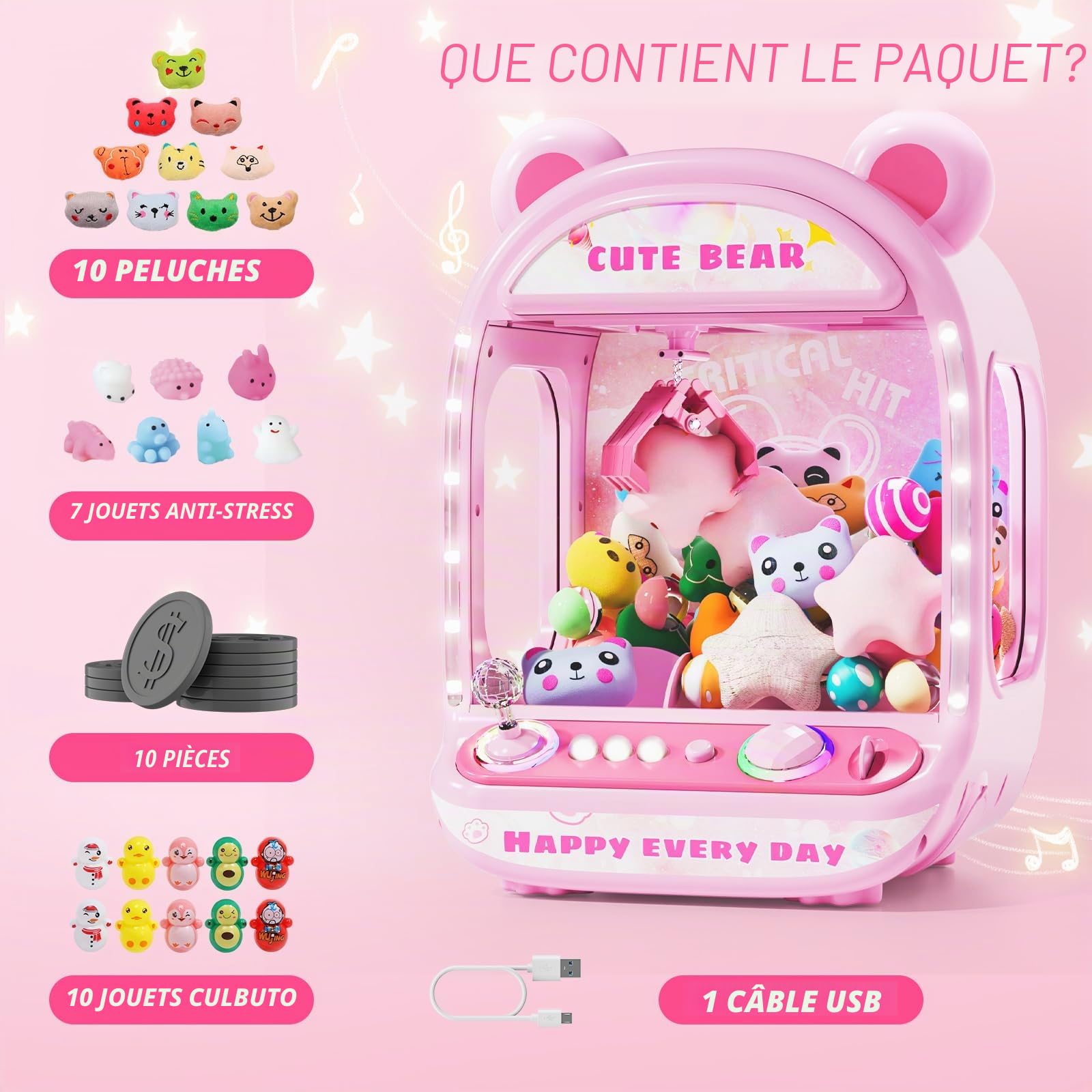 Skirfy Claw Machine pour enfants, jouets licornes pour filles de plus de 6 ans, mini machine de vente d'arcade avec Toy Candy Dispenser, jouet à griffes, cadeau