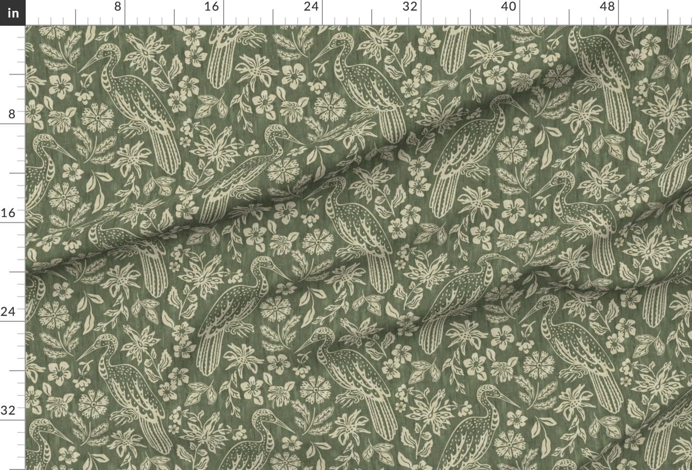 Spoonflower Fabric - Boho Botanical Dark Sage Green Hand Drawn Traditional Earthy Bohemian Printed on Organic Cotton Sateen Fabric by The Yard - Sewing Quilting Apparel Home Decor