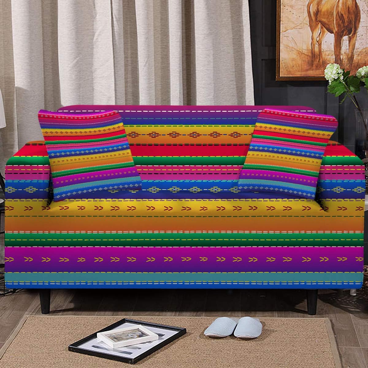 Sleepwish Mexican Colorful Stripes Stretch Sofa Slipcovers