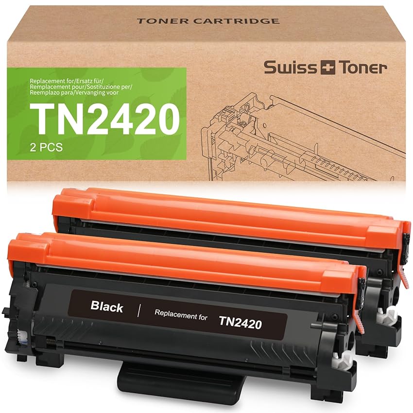 swiss toner TN2420 Con Chip Compatibile per Tn2420 Toner Brother per Toner Brother MFC-L2710DW MFC-l2710DN MFC-L2730DW MFC-L2750DW, Nero 2-Pack