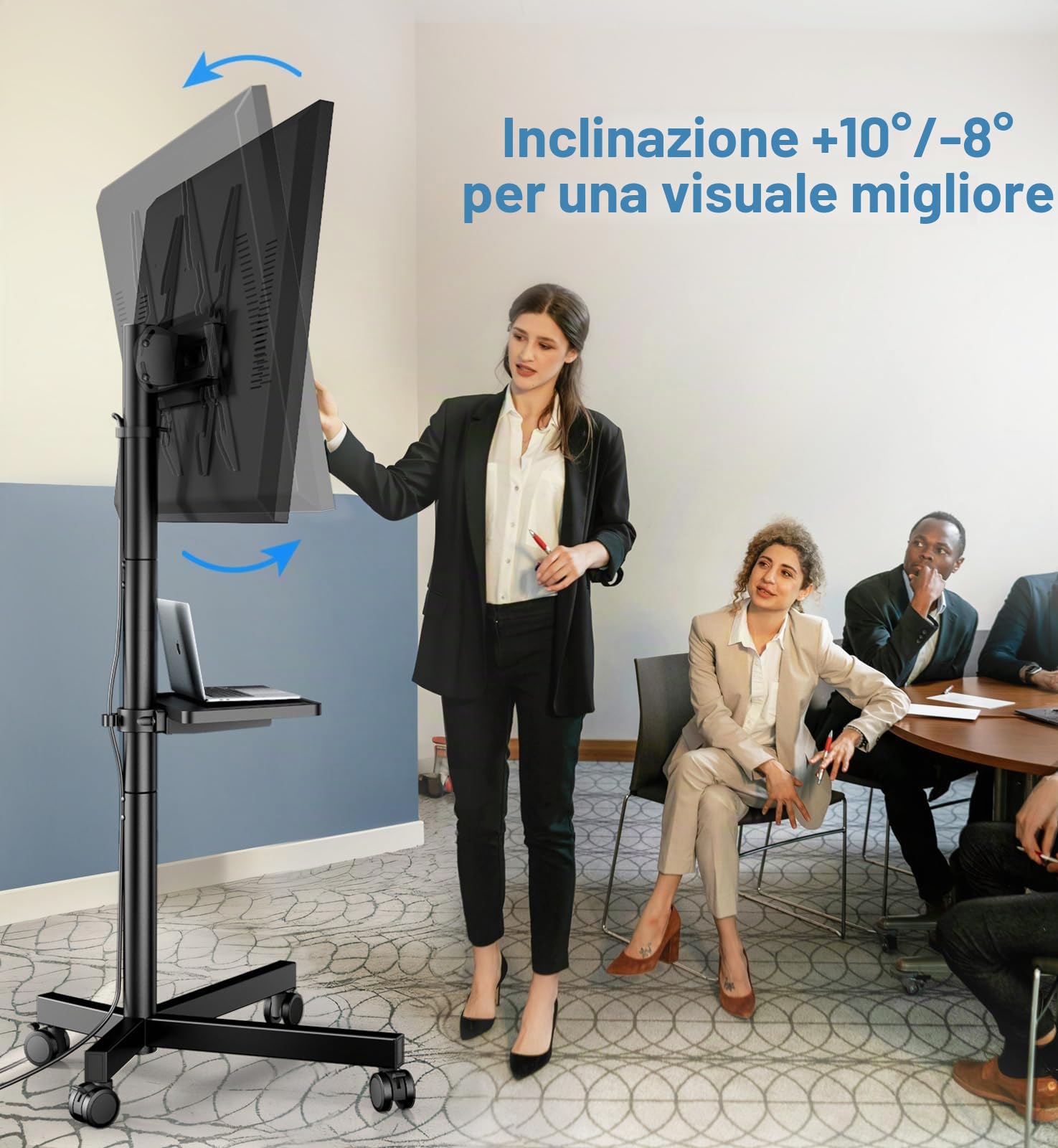 Supporto mobile TV per LCD LED da 23 a 60 pollici a schermo piatto/curvo, carrello porta TV con rotelle, supporta fino a 40 kg di peso, supporto TV portatile con ripiano girevole da pavimento