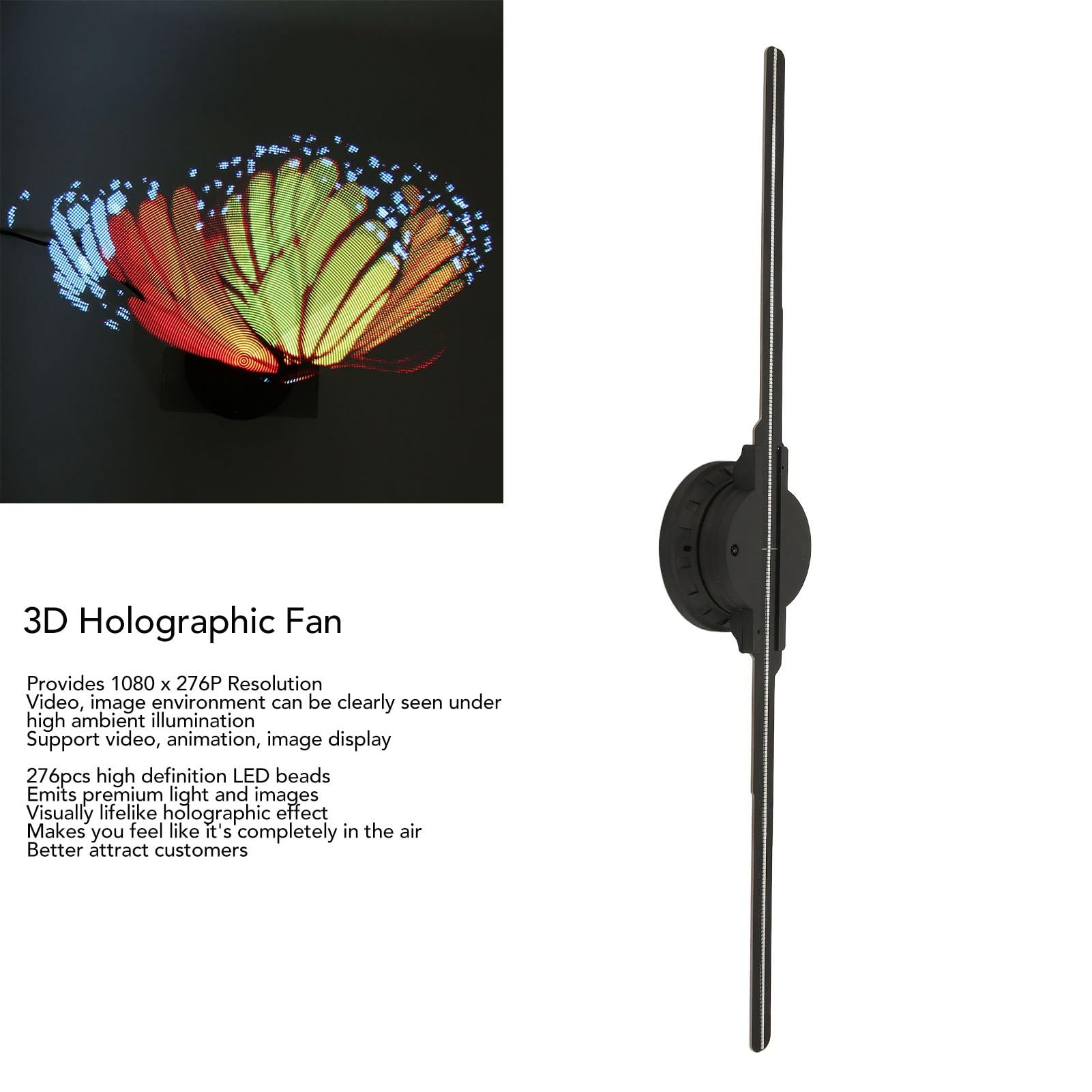 Dpofirs 3D Hologramm Projektor 1080 x 276P, 276 Stück LEDs, Sternenhimmel Projektor Software Betrieb App Steuerung, Projektor 3D Effekt für Einkaufszentren Restaurants (EU-Stecker)
