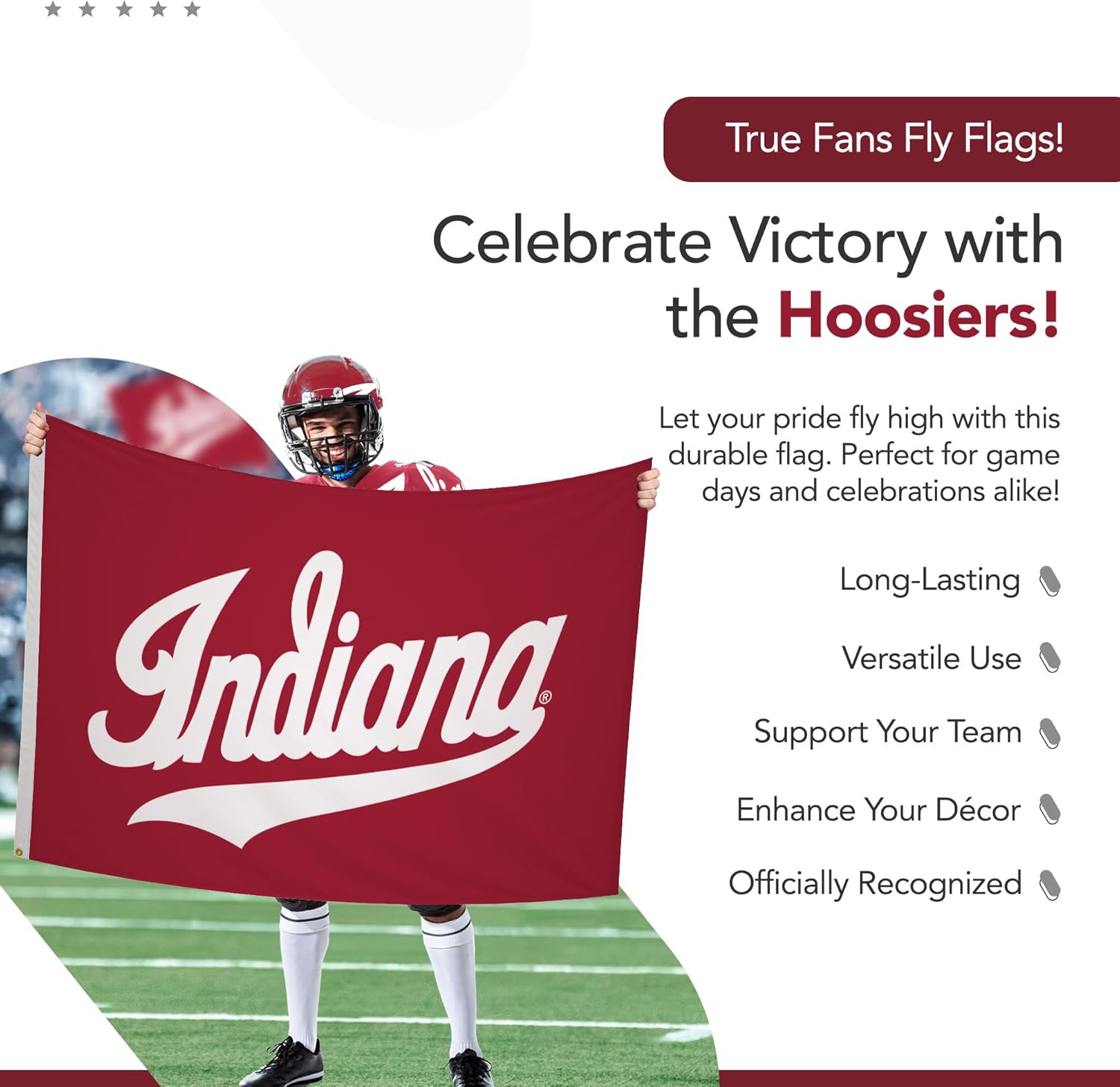 Indiana Hoosiers College Sports Printed Flag - NCAA Licensed - Nylon - School Banner (White, Red) (4' x 6') - Image 5