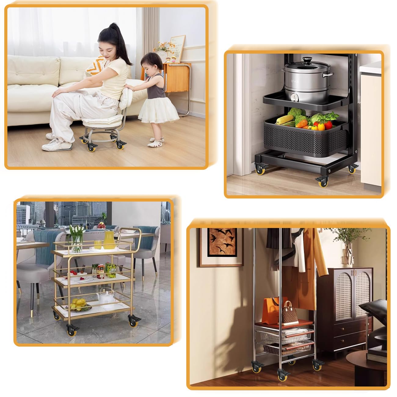4 Stück 5,1 cm Feststellbare Räder mit 3/8 Zoll Gewindestange, Stangenmontage (UNC 3/8 Zoll - 16 x 1), 4 Stück Schwerlastrollen für Regale, Trolleys und Möbel
