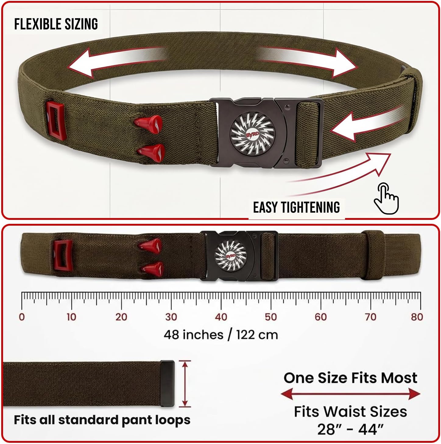 The Byrd Belt - Reversible Golf Belt with Ball Marker, Tee Sheath & Divot Tool for Men - On & Off Course Adjustable up to 44”