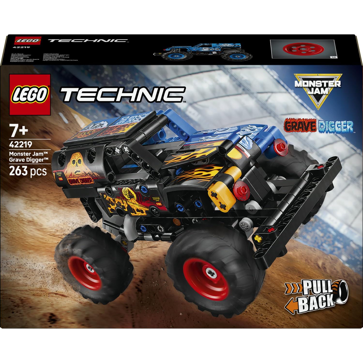 LEGO Technic Monster Jam Grave Digger Fire and Ice 42219 | Toys for 7+ Year Old Boys, Pull-Back Truck Model Kit, Authentic Details, Birthday Gift Idea, 263 Pieces