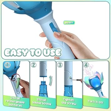 PANACARE Bubble Wand Blower for Kids Handheld Lotus Bubble Wand Automatic Bubble Machine with Battery/Light/10000+Bubbles/Bubble Solution Bubble Toy Gift for Girl Boys Party Weddings Outdoor Indoor