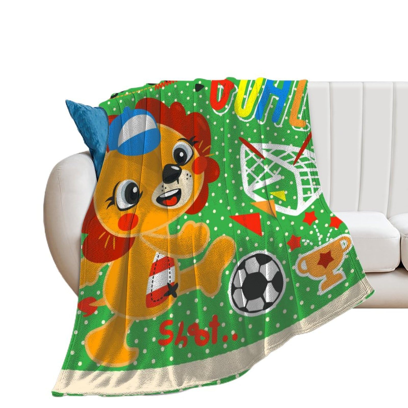 Couverture polaire lion soccer de qualité supérieure jeté de canapé flanelle