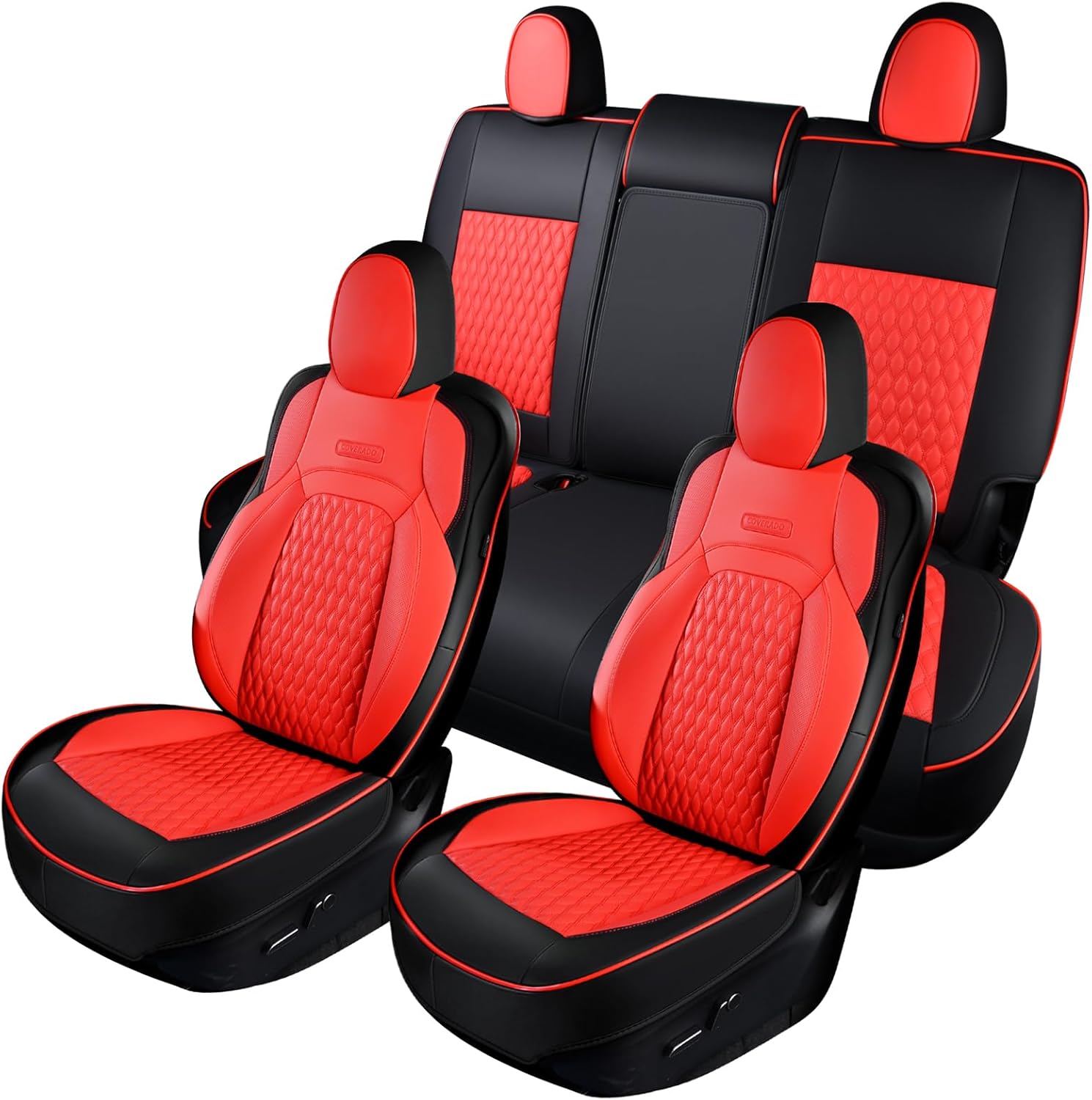Coverado Car Seat Covers for Tesla Model Y, Car Seat Covers Full Set 5 Seater, Leatherette Car Seat Covers Front Seats and Rear Back Custom for Tesla Model Y 2020 2021 2022 2023 2024 2025 BlackRed