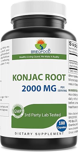 Brieofood Konjac Root Glucomanano 2000 mg por porción - 180 Cápsulas Vegetarianas