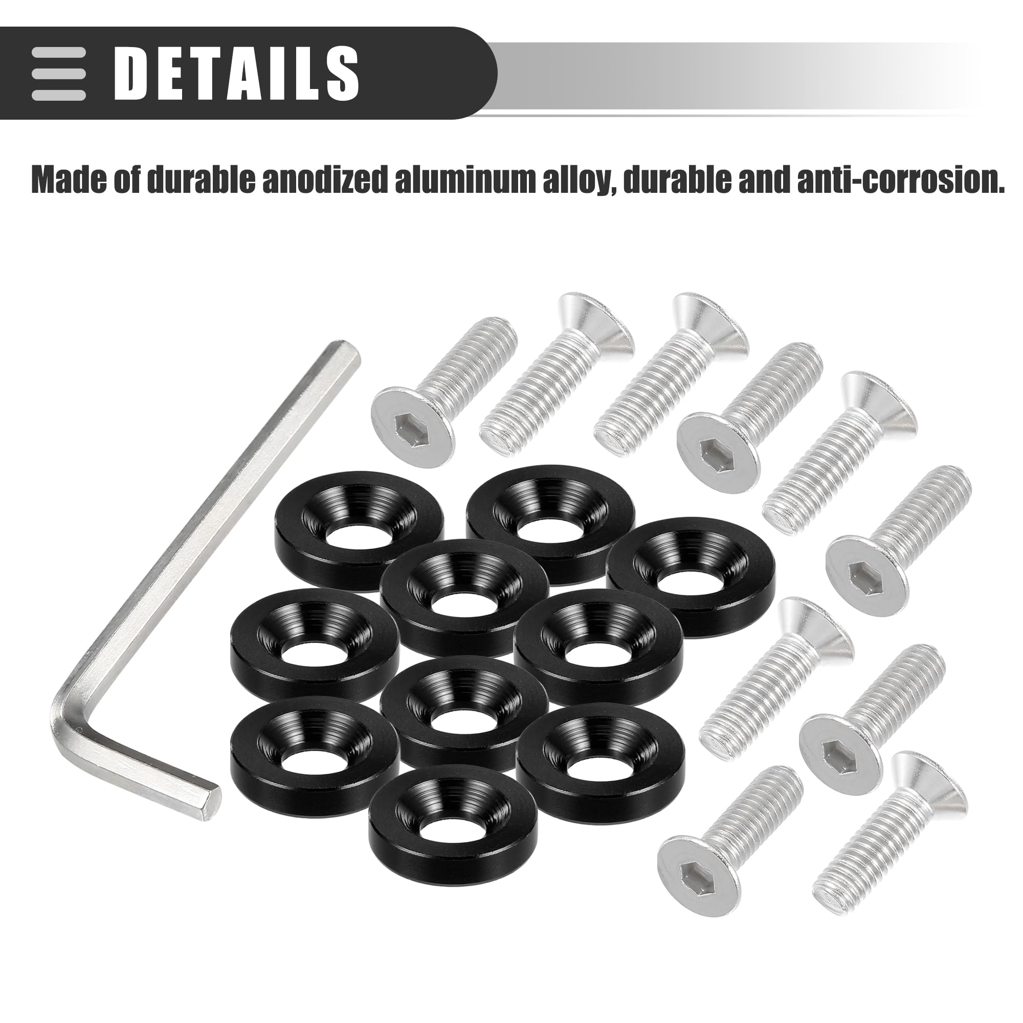 Kit 6 Rondelles De Finition Universelles M6 Tête Fraisée En Alliage D'Aluminium Noir - Motoforti Pare-chocs & Moteur Moto