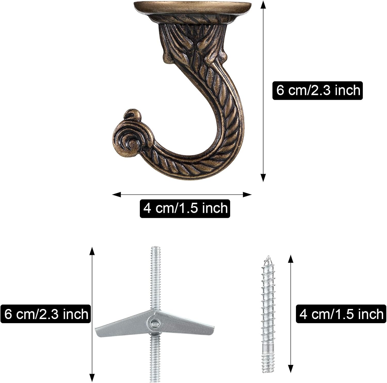 6 Pieces Swag Ceiling Hooks Heavy Duty Swag Hook Hanging Plants Chandeliers Wind Chimes Ornament Hooks for Home Office Kitchen (Bronze,Large)