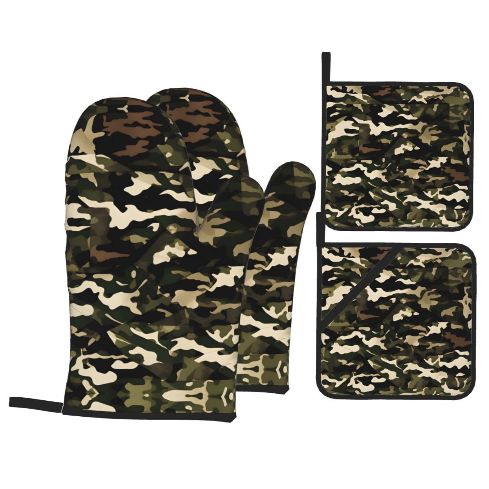 Camo Print Stylish 4-Piece Microwaving Oven Waterproof Kitchen Gloves Baking Holiday Cooking