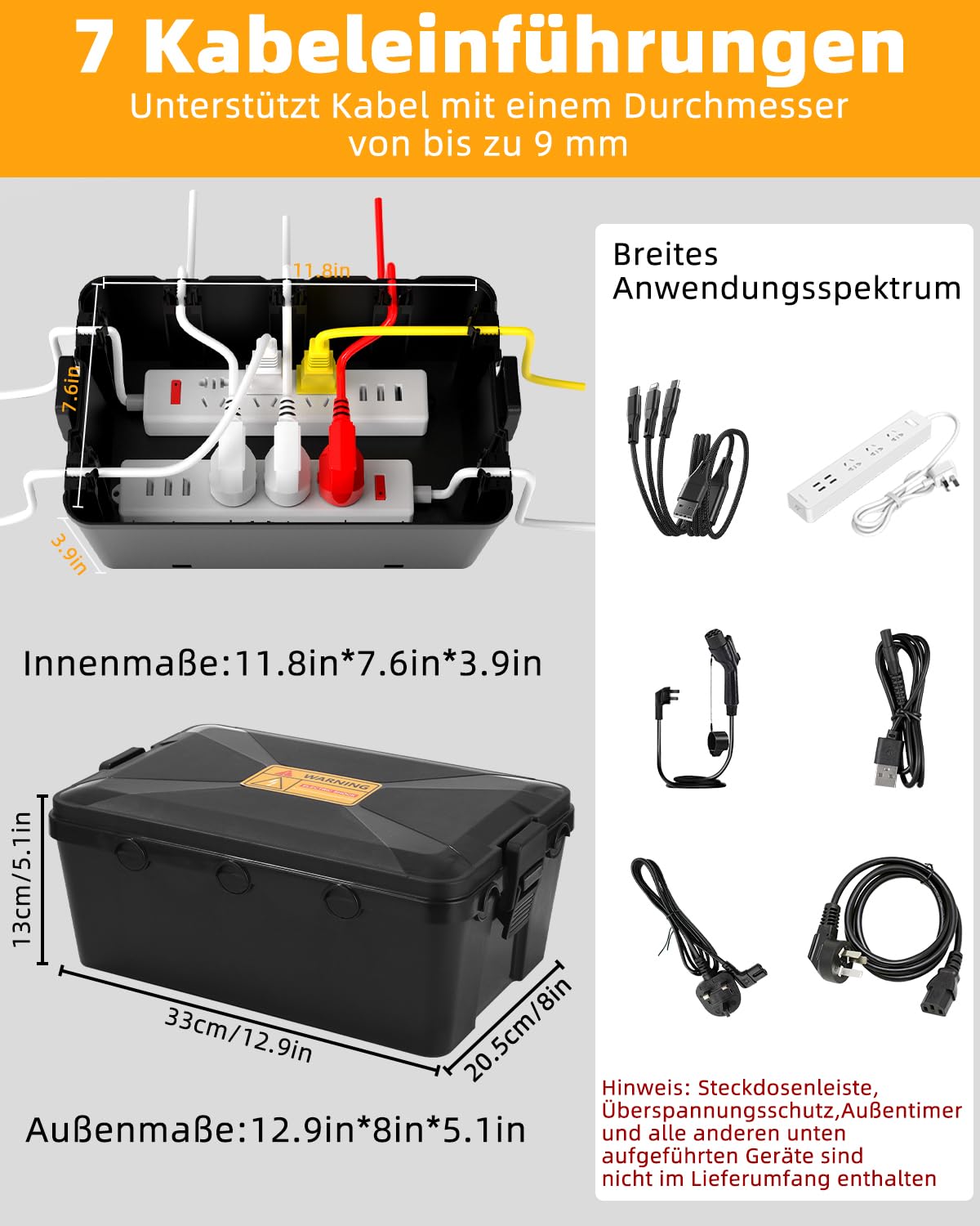 Boîte de Protection Étanche, IP54 Boîte électrique extra-large étanche étanche, 32 x 22 x 13, Prises Multiples, boitier etanche electrique exterieur, Boîte de Rangement Sécurisée Anti-Pluie, Poussière