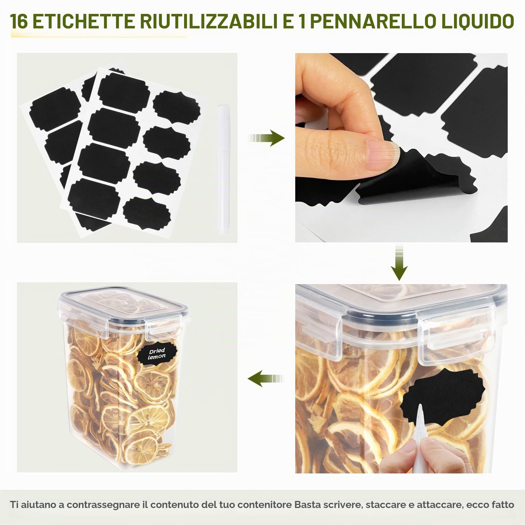 Cinnani 0.8L Contenitori Ermetici per Alimenti 12 Pezzi, Contenitori Plastica Cucina Organizer con Coperchio, Senza BPA Organizer Cucina per la Conservazione di Pasta, Cereali, Muesli, Farina