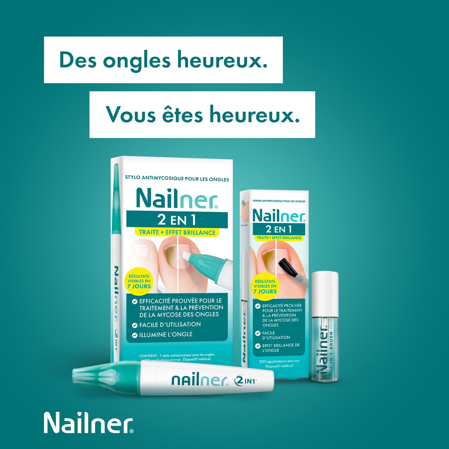Nailner Stylo 2 en 1contre infections fongiques des ongles 4 ml - Stylo antifongique contre les mycose des ongles des mains et pieds - Résultats en 7 jours - Prévient mycoses des ongles sans limage