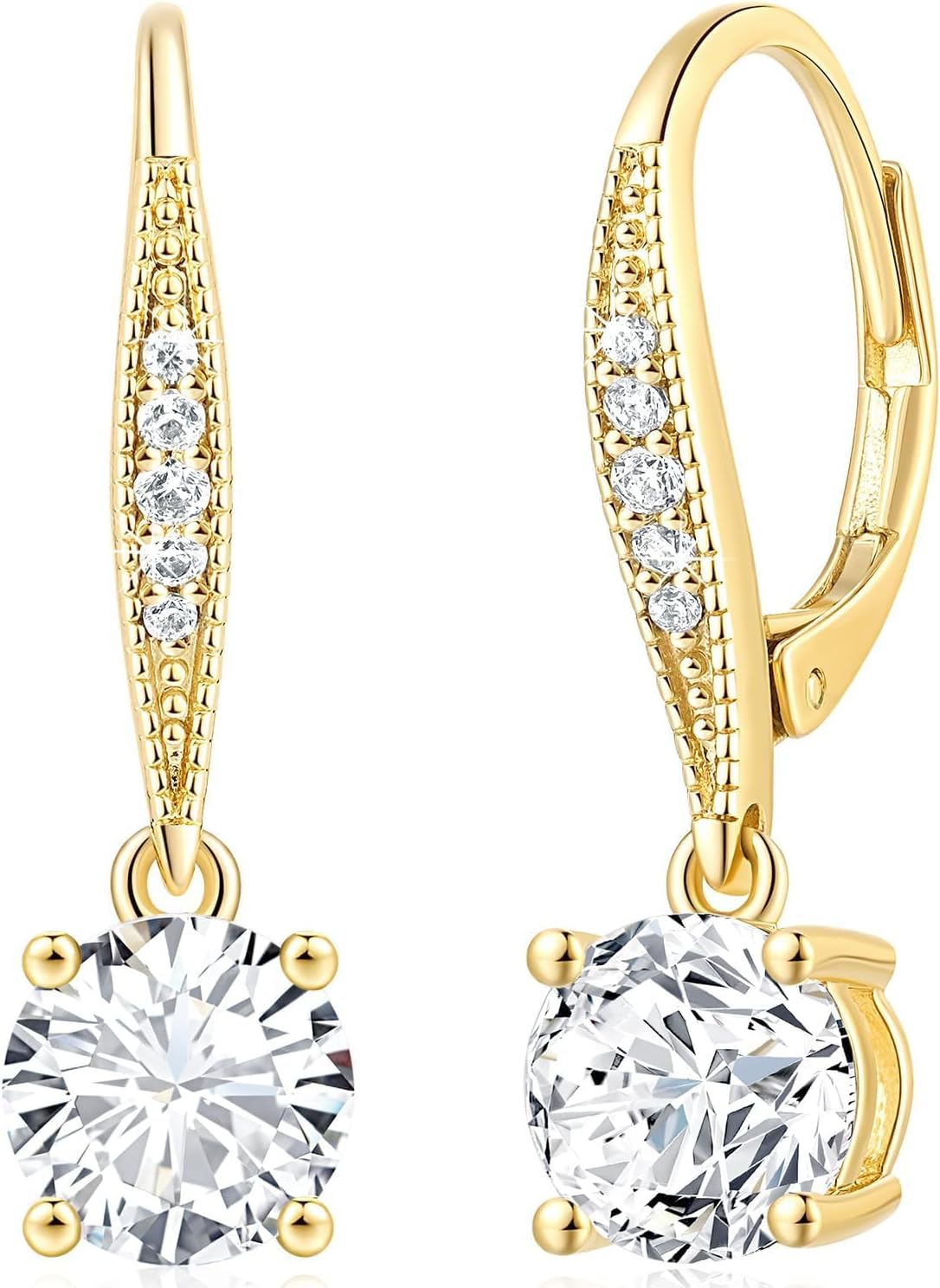 Dangle Earrings 14K Gold Drop Earrings for Women Dangle Stylish Leverback Earring with Cubic Zirconia Drop Earring A Must-have Fashion Accessory