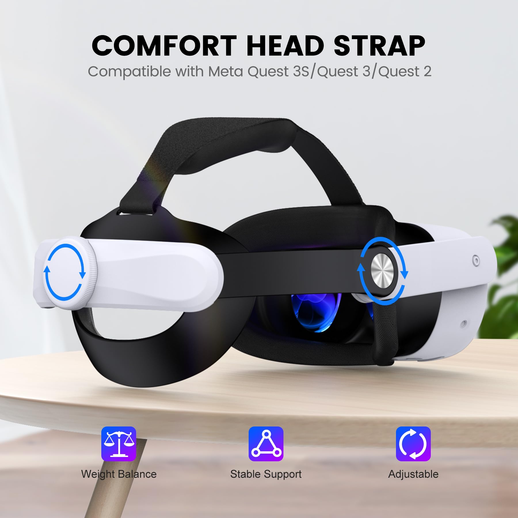 Headstrap für Meta Quest 3S/Quest 3/Quest 2, verstellbares Ersatz-Kopfband für Elite-Kopfband, VR-Headset-Gurt für verbesserten Halt und Komfort für VR-Konsolen, Meta Quest 3s zubehör