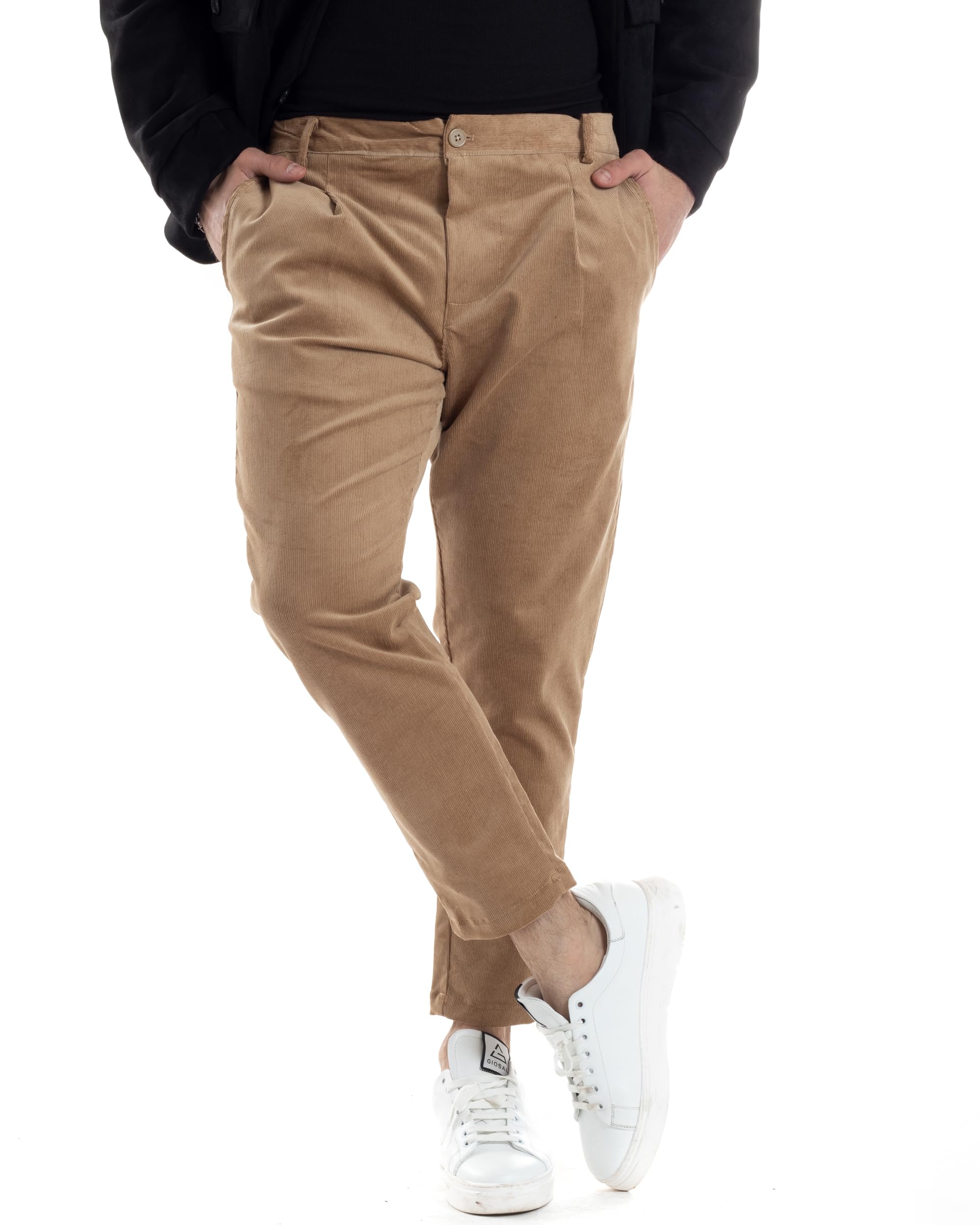 Pantaloni Uomo Tasca America con Pinces Classico Velluto Costine Casual Vari Colori