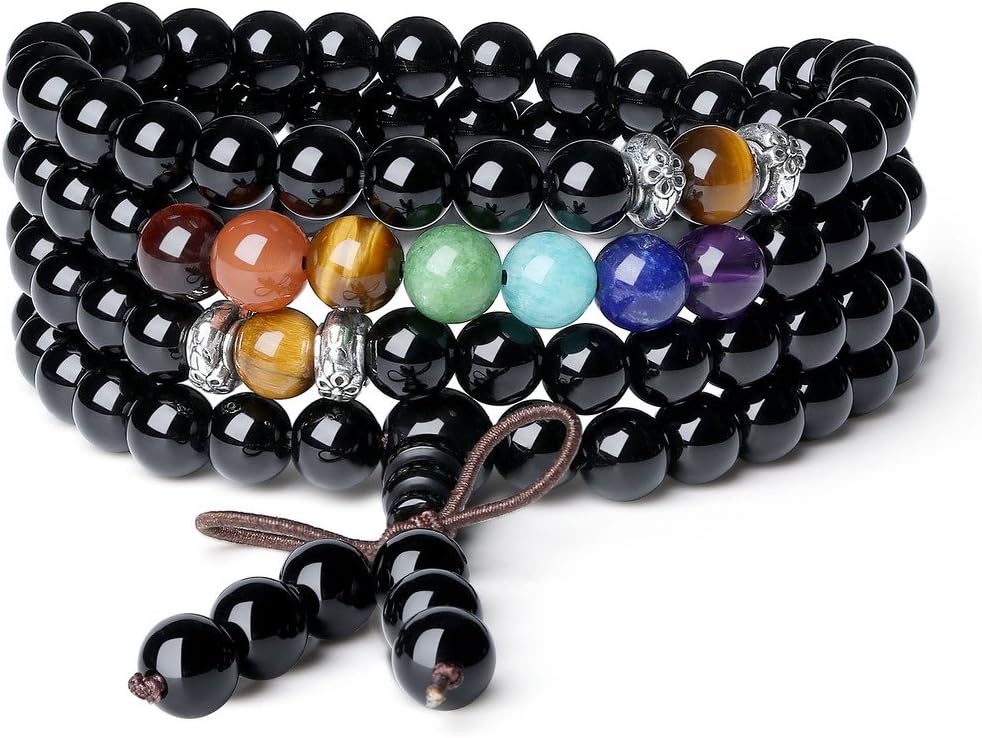 COAI 108 Japa Mala 7 Chakra Stone Wrap Bracelet Necklace