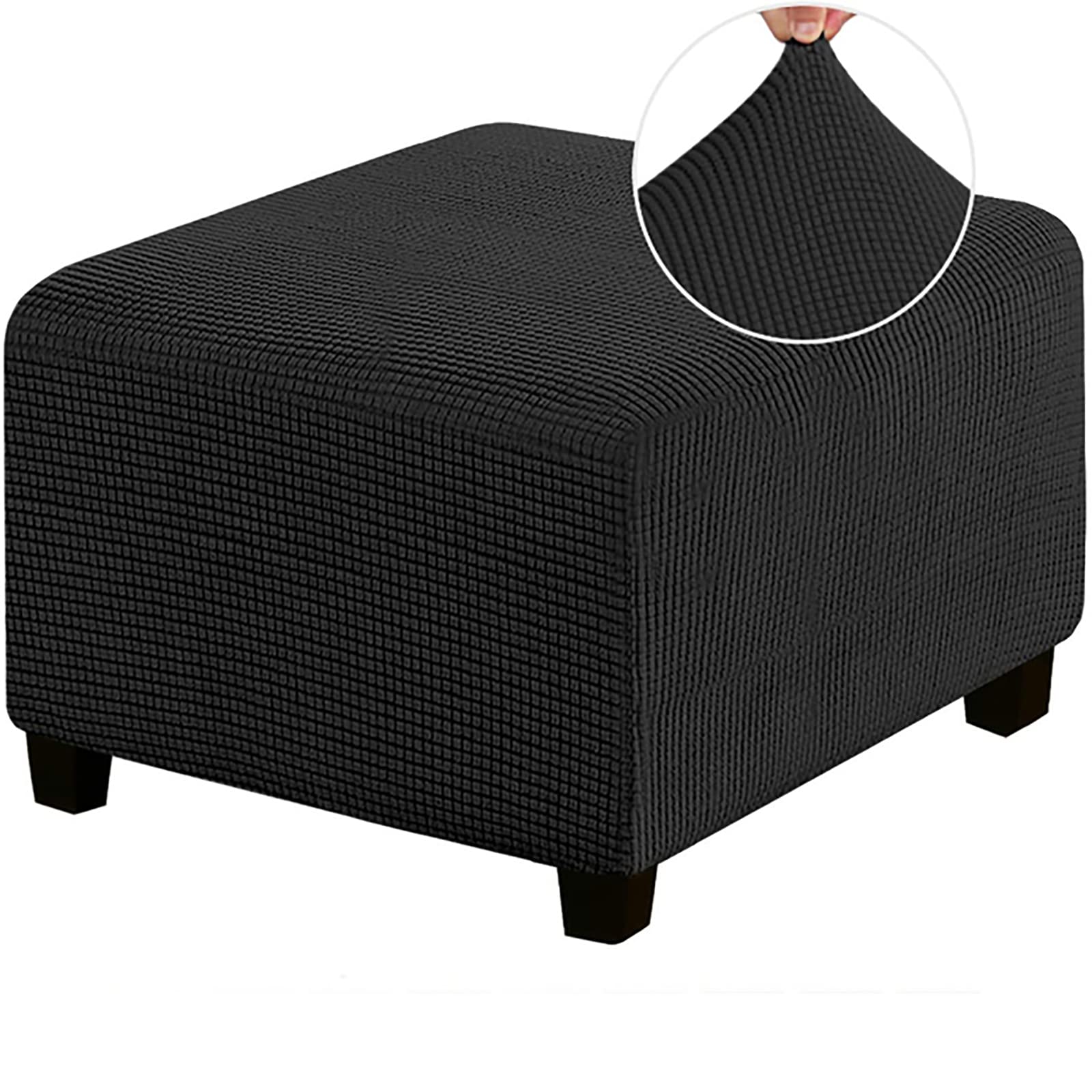 HJLRR Square Ottoman Cover, Feature Stretch Thick Soft Jacquard Fabric Footstool Protector Covers