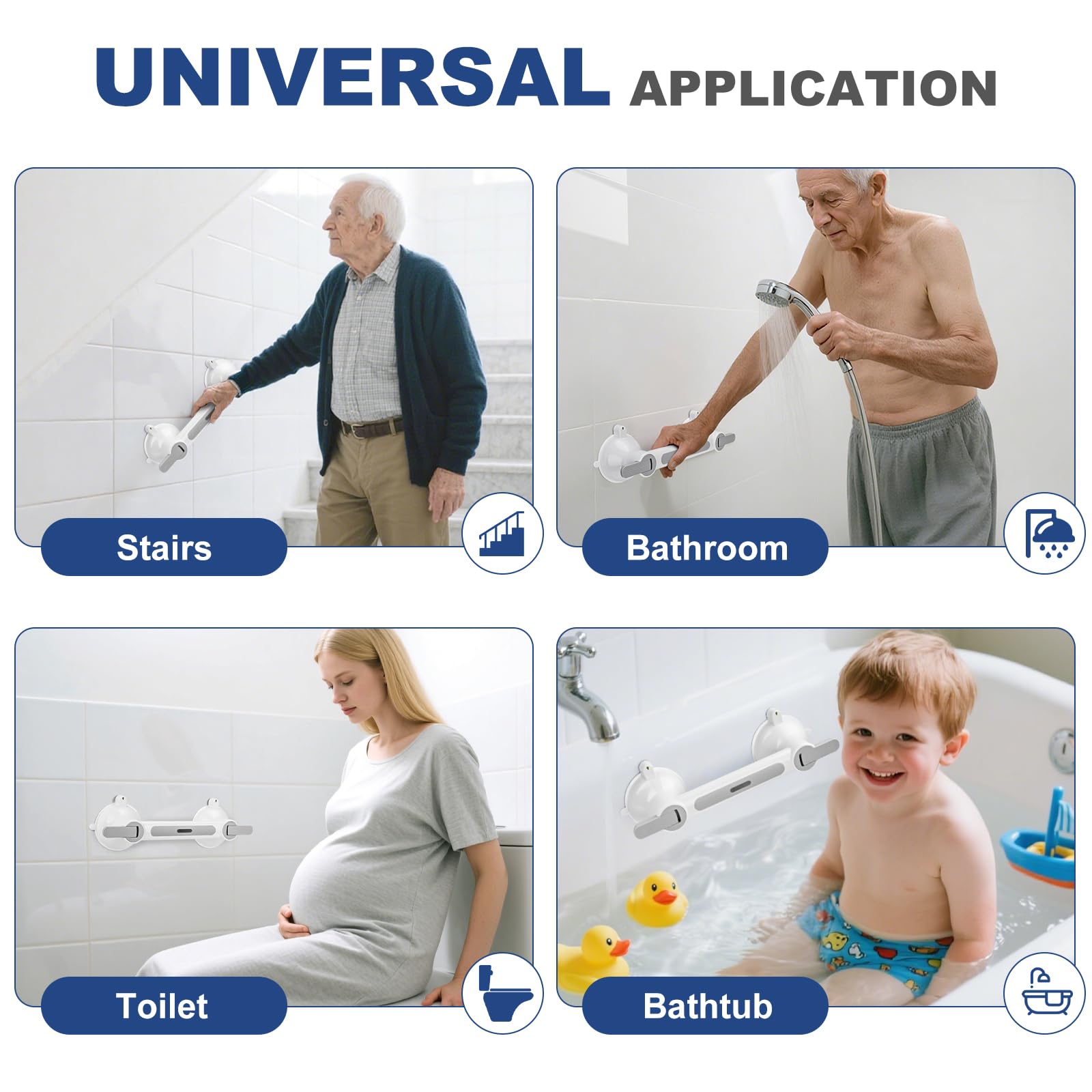 Maniglia Ventosa Doccia Anziani, Portata Massima 200KG, Maniglione Bagno Disabili, Senza Necessità Di Forare, Tappeto Antiscivolo Incluso - Per Doccia, Vasca e Scale WC