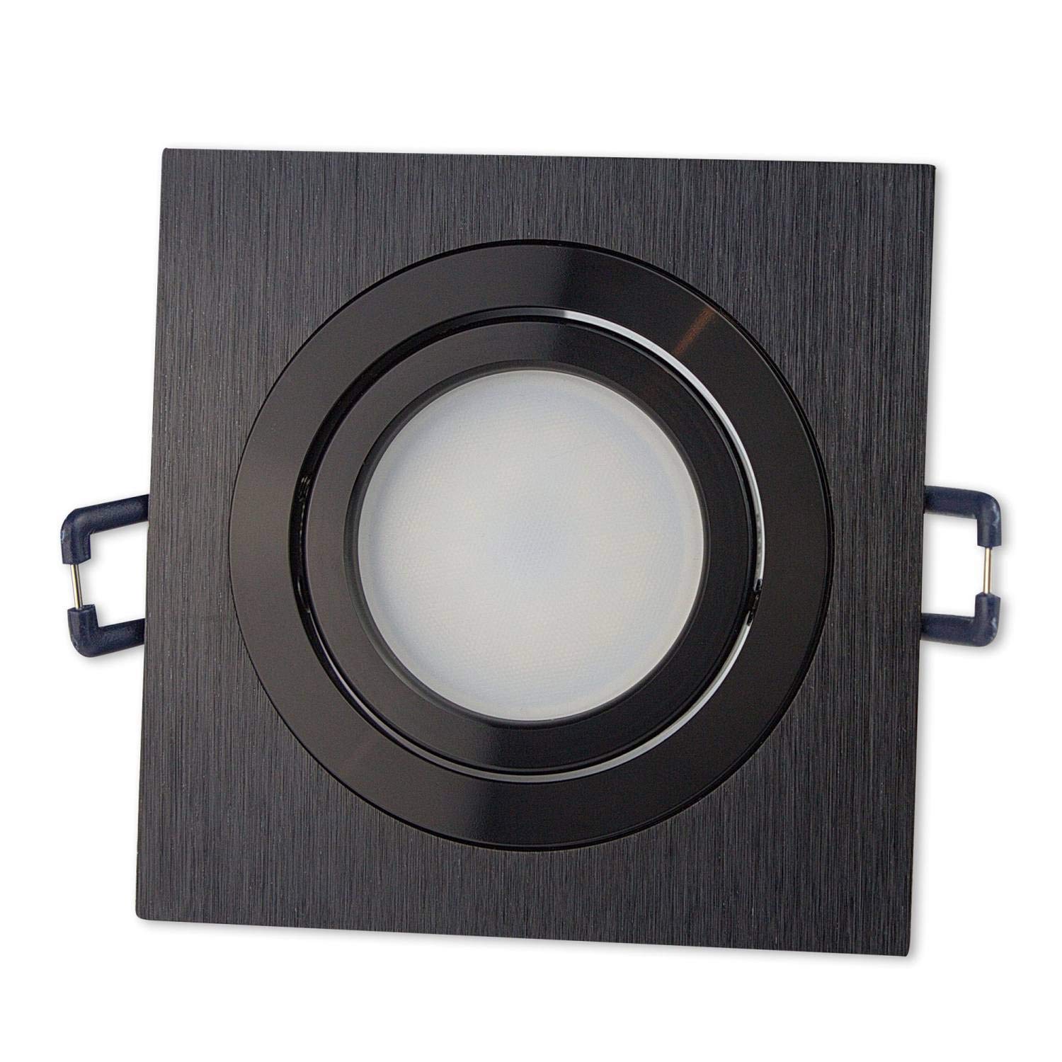 Trano 6x LED Einbaustrahler Set Schwarz eckig 7 Watt neutralweiß 230V GU10 - Einbauleuchte schwenkbar aus Aluminium - 75-85mm Bohrloch 92x92mm Einbau-Spot Decken-Strahler