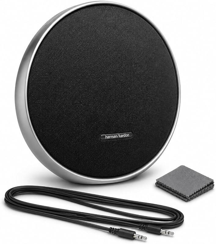 Onyx Studio 9 - Portable Bluetooth Speaker Bundle - Self-Tuning, Built-in Battery, USB Charging, Aluminum Handle + Aux Cable + Cleaning Cloth, Wireless Home & Outdoor Speaker