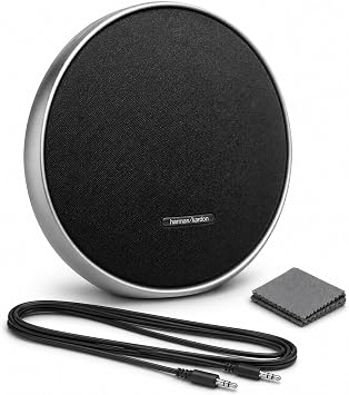 Harman Kardon Onyx Studio 9 - Portable Bluetooth Speaker Bundle - Self-Tuning, Built-in Battery, USB Charging, Aluminum Handle + Aux Cable + Cleaning Cloth, Wireless Home & Outdoor Speaker
