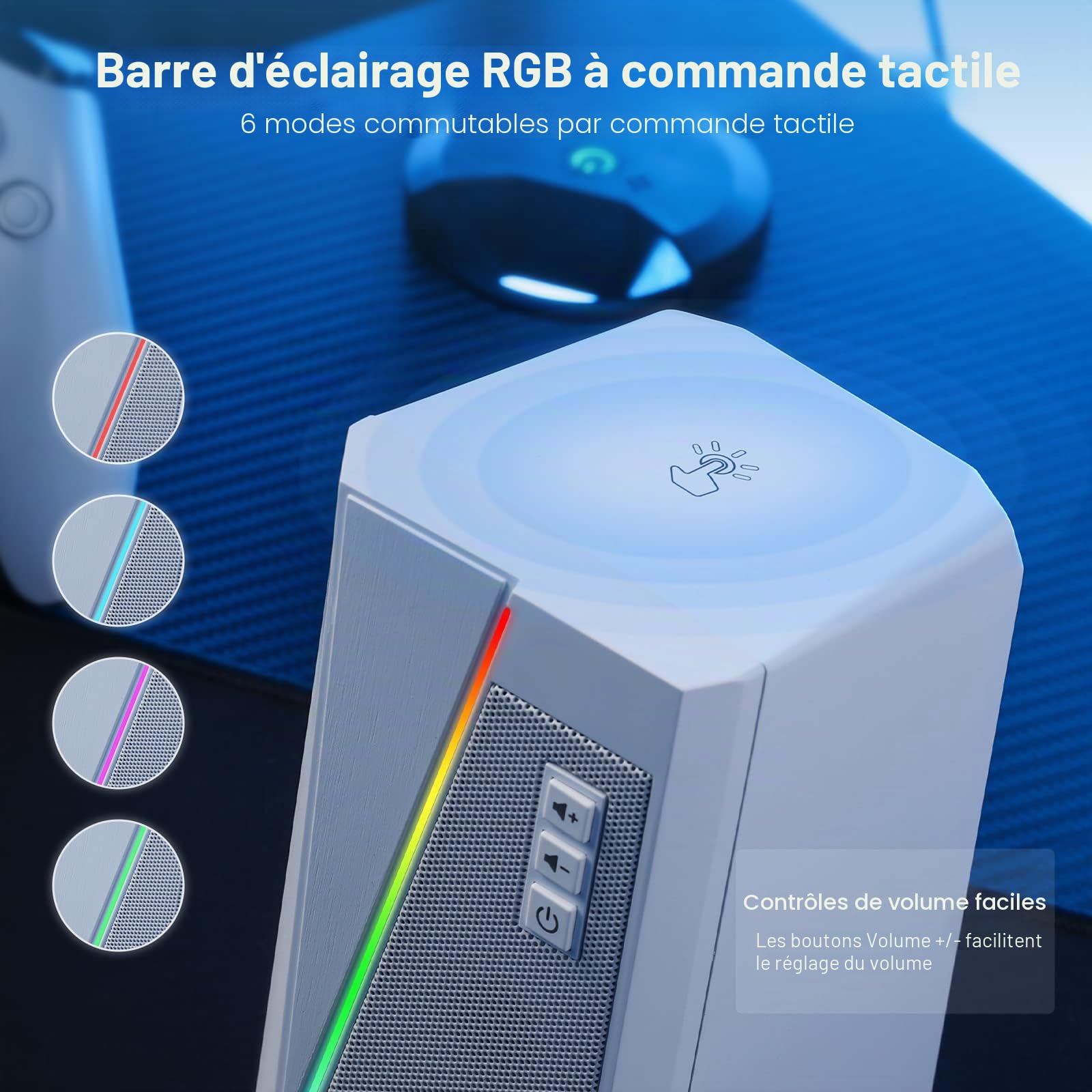 Redragon GS520 Enceintes Bureau RVB 2.0 6 Modes LED USB | enceintes bureau RVB 2.0 canaux stéréo 6 modes LED contrôle volume facile alimentation USB