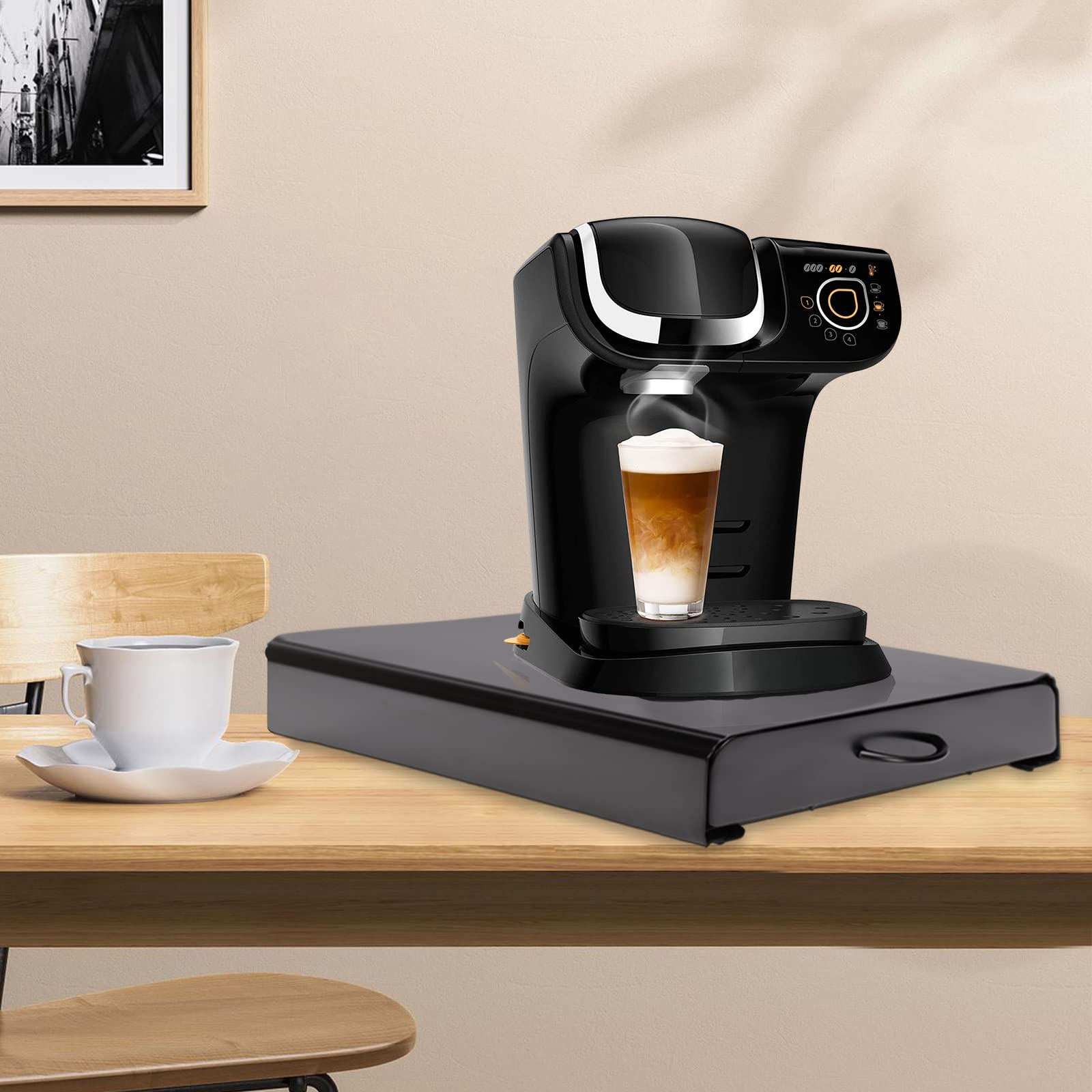 Schubladen für Kapseln kompatibel für Tassimo (64 x Kapseln),Kaffeekapselhalter/Aufbewahrungsschublade/Kaffeekapsel-Speicher-Fach und Maschinen-Standplatz 2-in-1 für Tassimo-Maschine