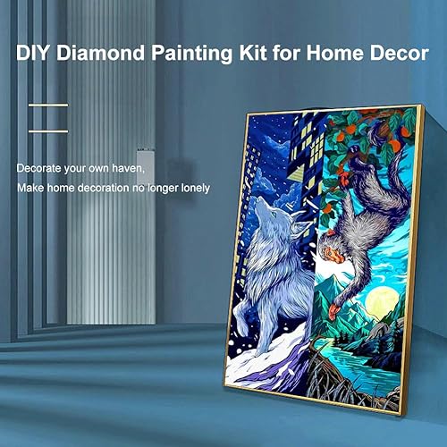 Miniatura 3 de FHBUBPUP Kits de pintura de diamantes para adultos, kits de arte de diamantes del zodiaco chino para niños, manualidades de gemas de lobo y mono